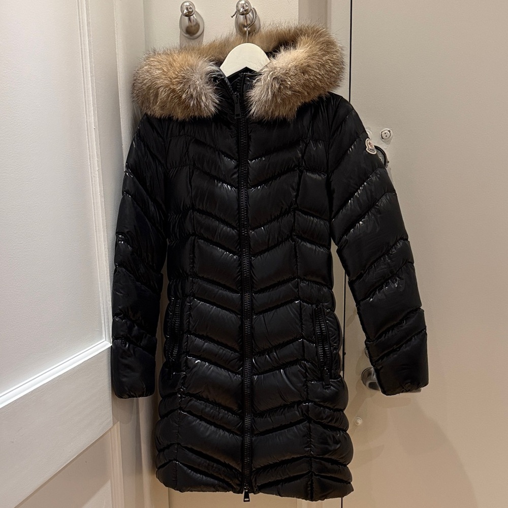 Moncler Shiny Black Puffer “Fulmar” Coat with Genuine Fox Fur Hood Size 0/XS